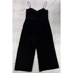 J. CREW Velvet Spaghetti Strap Wide Leg Cropped Jumpsuit Whimsigoth Black 12